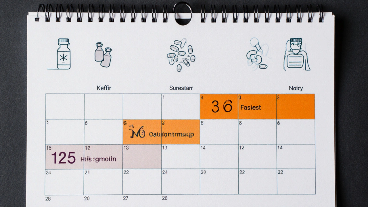 Kalendář s označenými dny pro užívání probiotik v klíčových situacích.