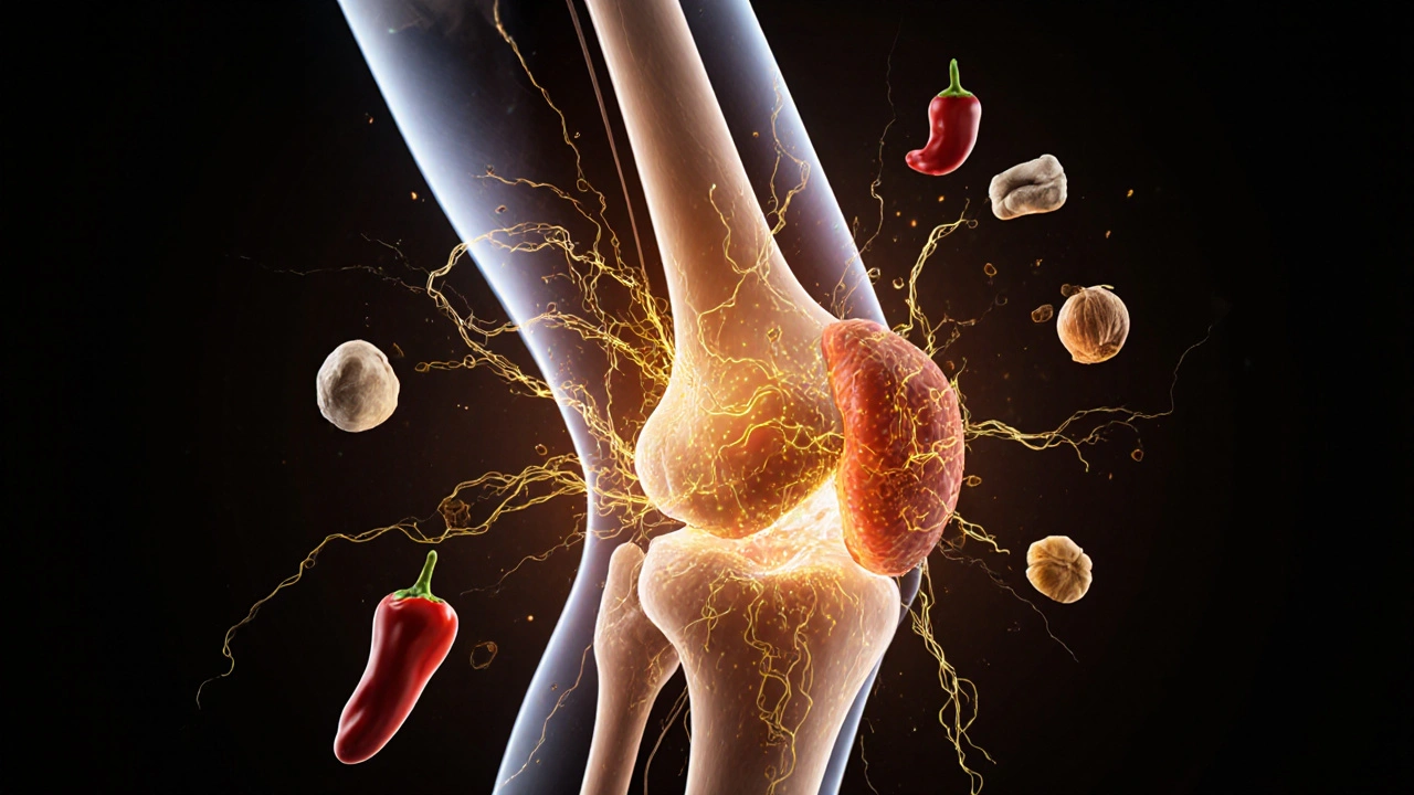 Kloub s obnovujícími se kolagenovými vlákny napájenými potravinami jako vývar a zelenina.