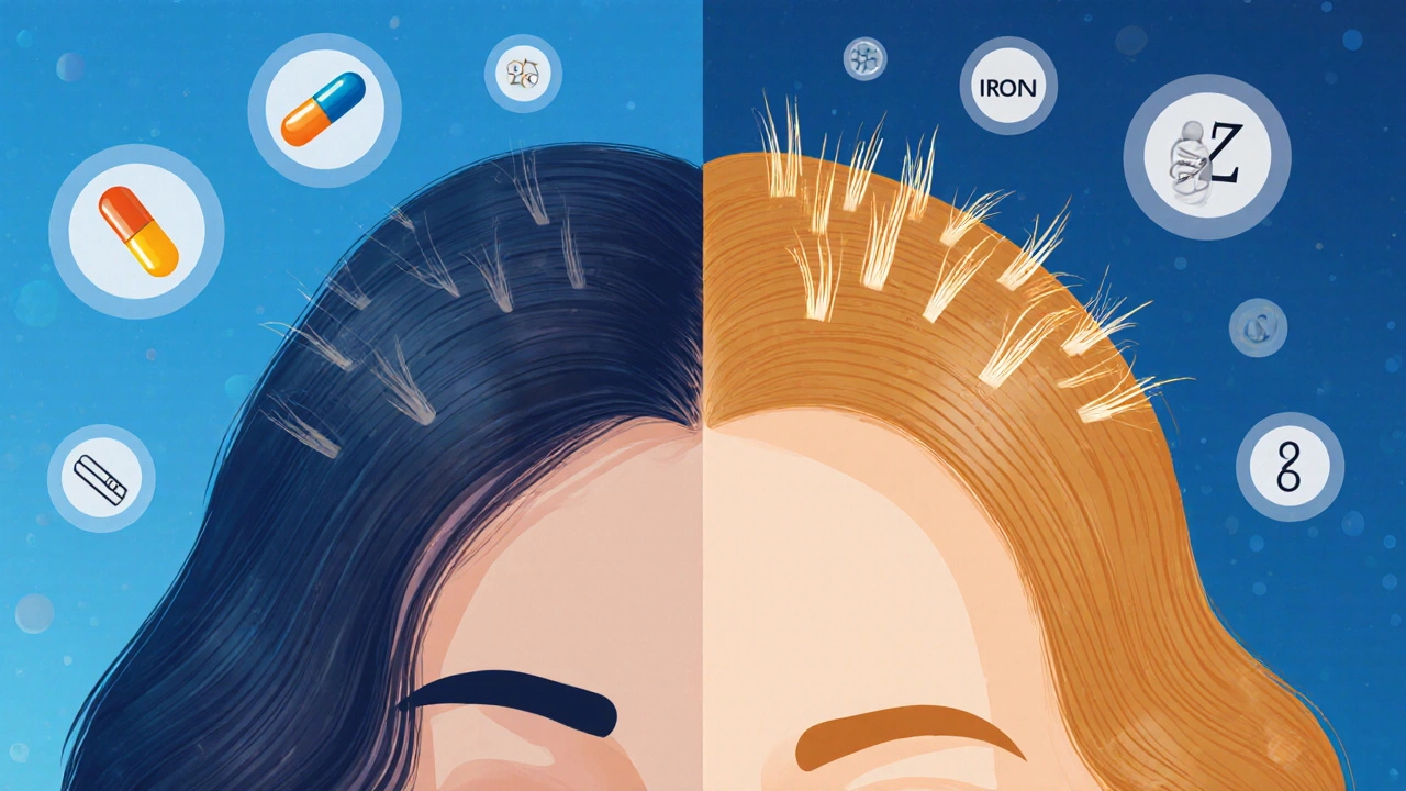 Porovnání tenkých a zdravých vlasových kořínků s doplňky živin