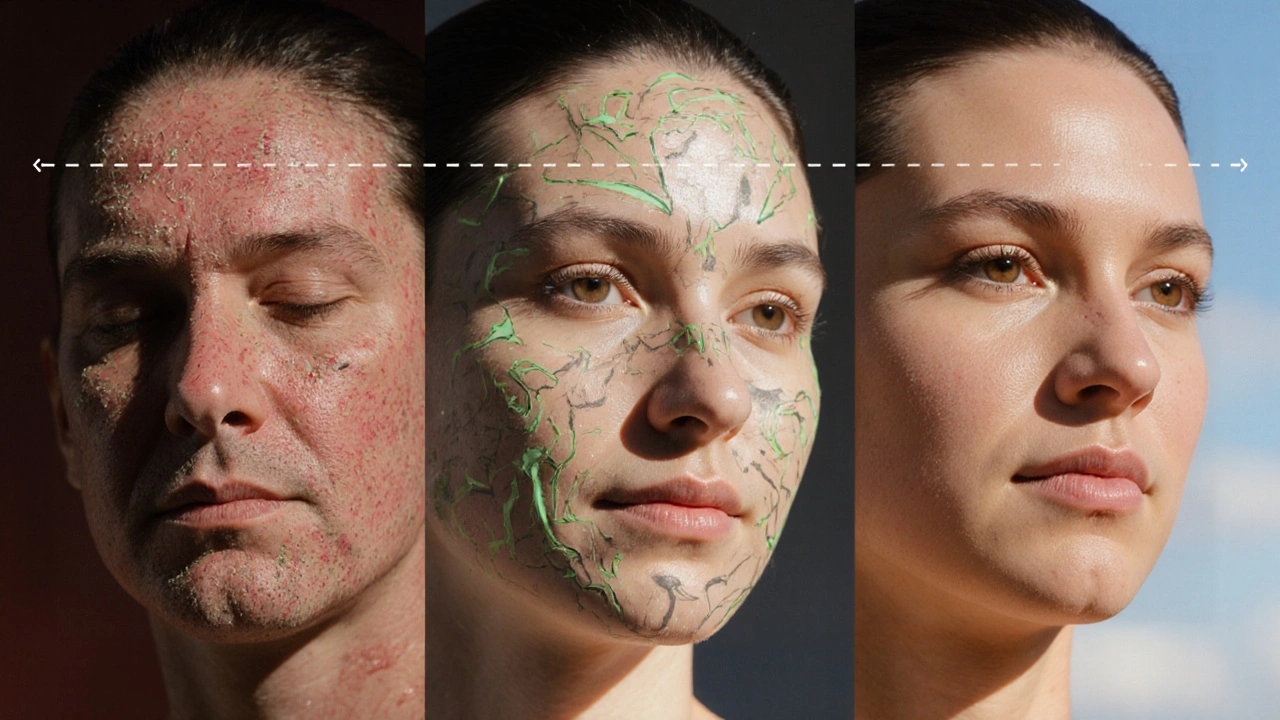 Tříčástkový přehled obnovy pokožky po peelingu: od podráždění přes hydrataci k zářivému zdraví.