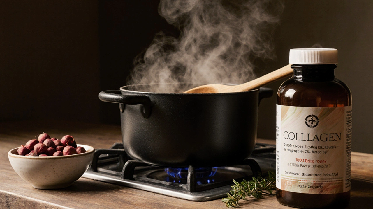 Vaření vývaru z kostí v české kuchyni s doplňkem kolagenu a šípkem.