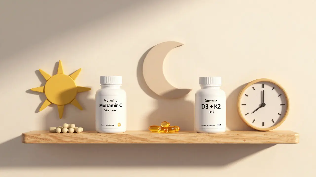 Denní plán doplňků: ráno, po obědě, večer, s sluncem a měsícem