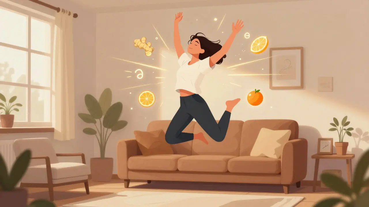 Osoba skáče na místě s natahovanými rukama, symbolizující pohyb jako náhradu za kouření.