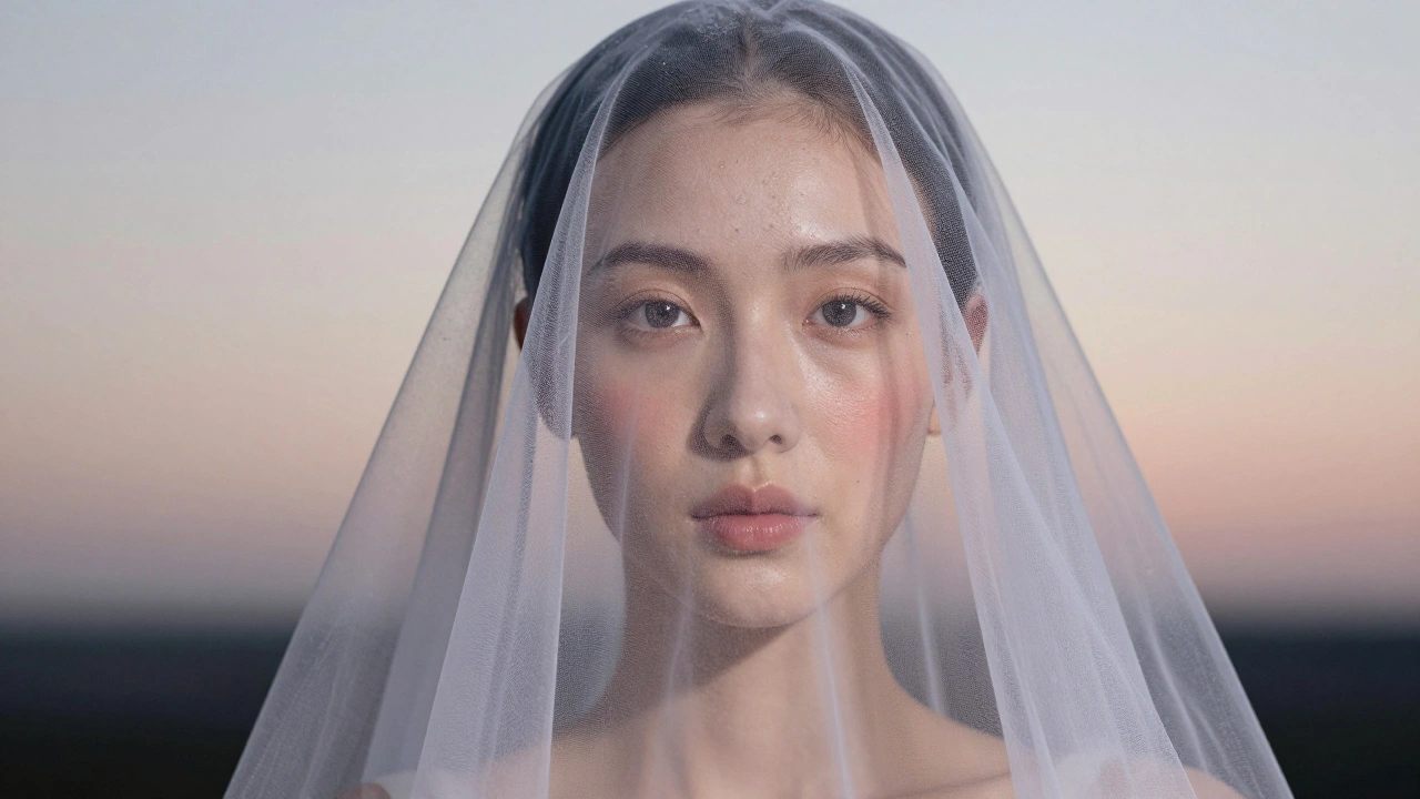 Polovina obličeje s fundametem, polovina s přirozenou pletí, symbolizující mírný přístup.