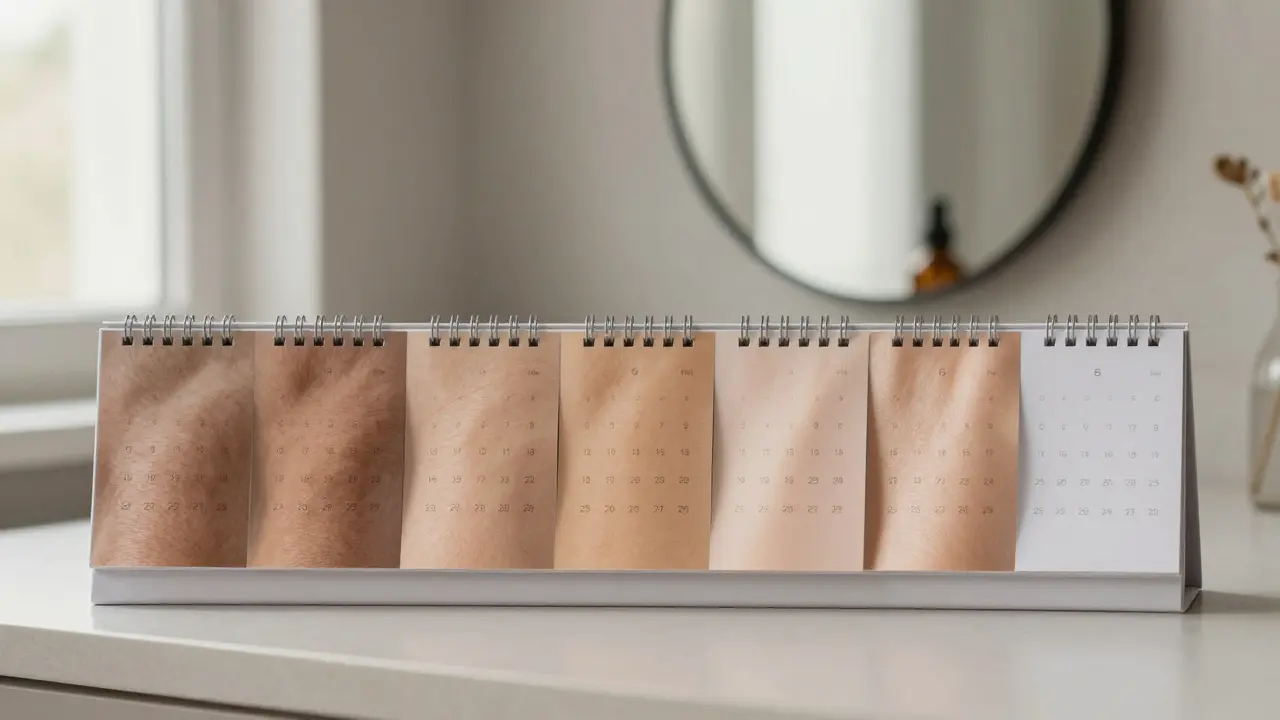 Časová řada kůže od nejednotného povrchu k hladkému a zářivému vzhledu.