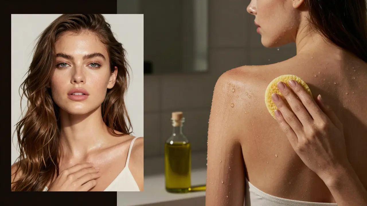 Dvě strany jedné ženy: jedna ve filtrované fotce, druhá při skutečné péči o kůži.