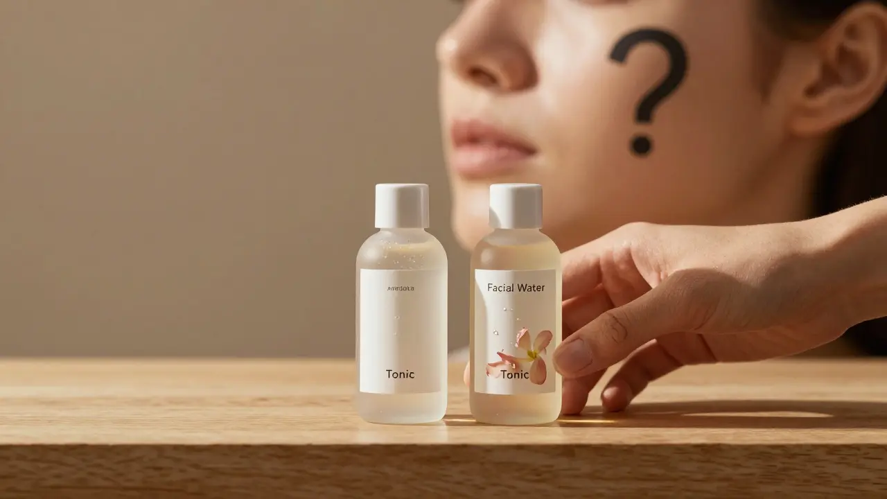 Dvě láhve s pleťovou vodou a tonikem vedle sebe, symbolizující výběr podle typu pleti.