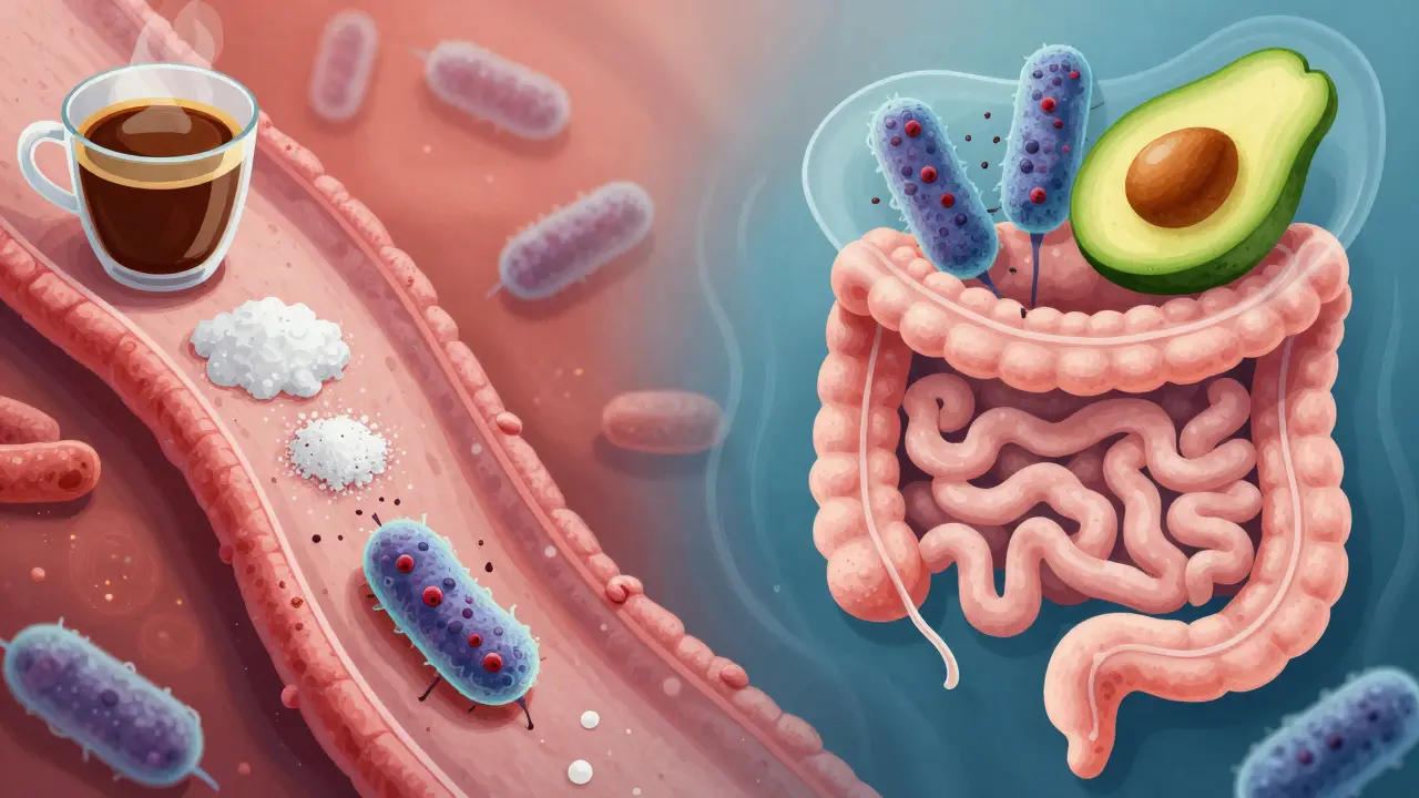 Živé bakterie probiotik přežívají cestu trávicím traktem pod ochranou tuků, zatímco horké nápoje a cukr je ničí.