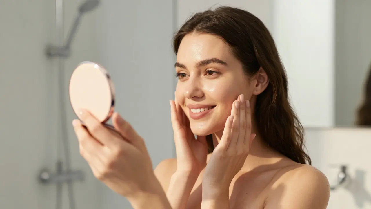 Portrétní fotografie ženy s dokonale vyhlazenou kůží.