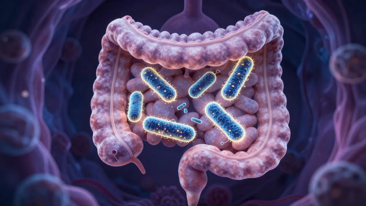 Koncepční 3D zobrazení laktobacilů obnovujících střevní sliznici.