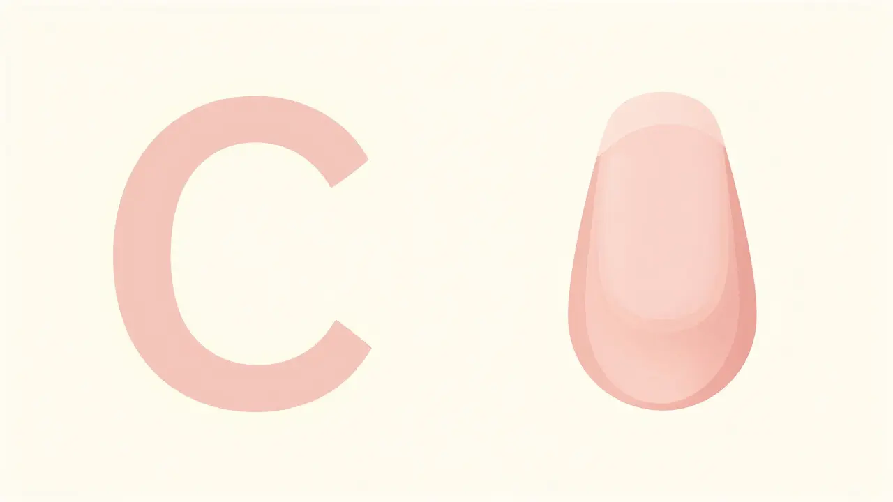 Kresba srovnání zakřivení C-křivky u různých typů umělých nehtů.