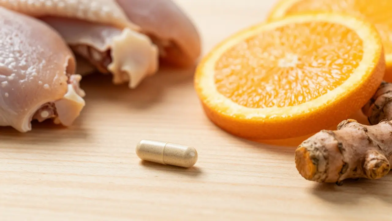 Doplňky stravy s vitamínem C a kurkumou pro podporu kloubů