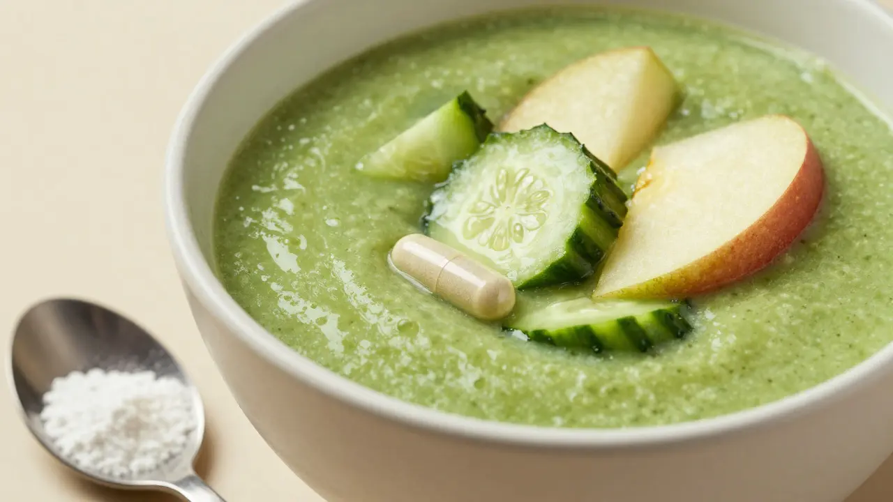Zelený smoothie s okurkou a zázvorem jako způsob příjmu kolagenu