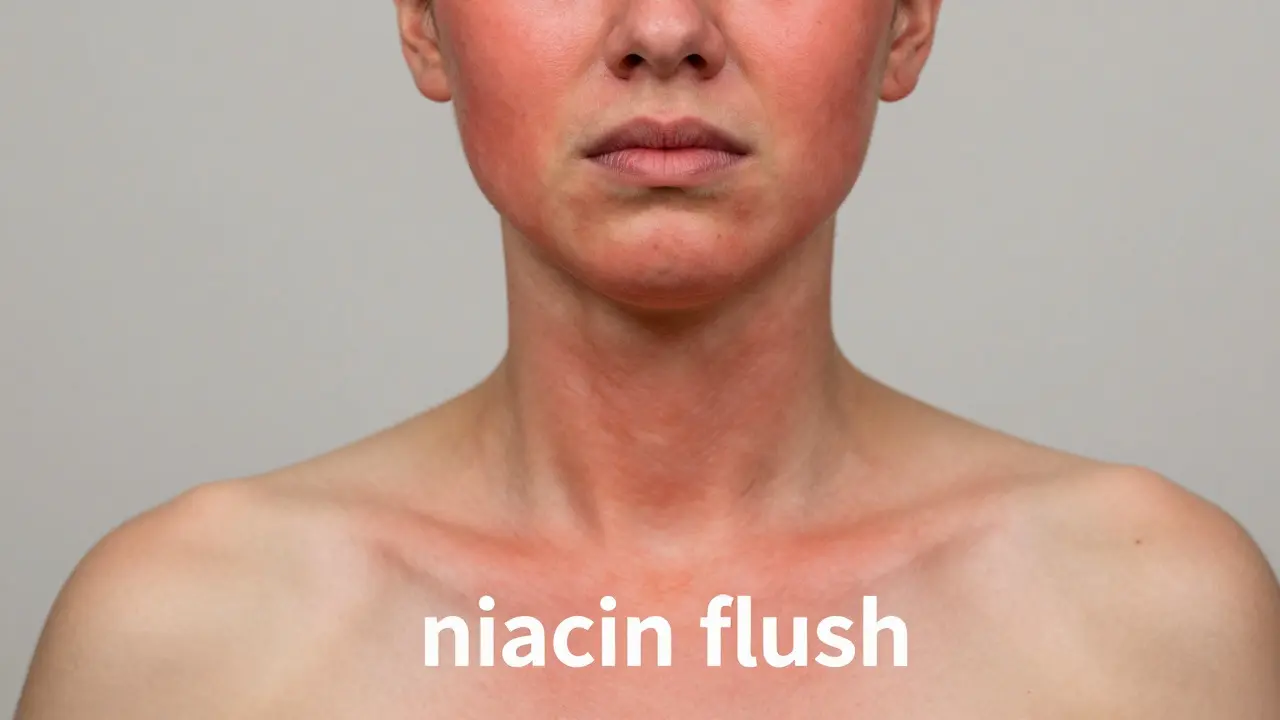 Zarudnutí kůže na obličeji a hrudi jako příznak účinku niacinu