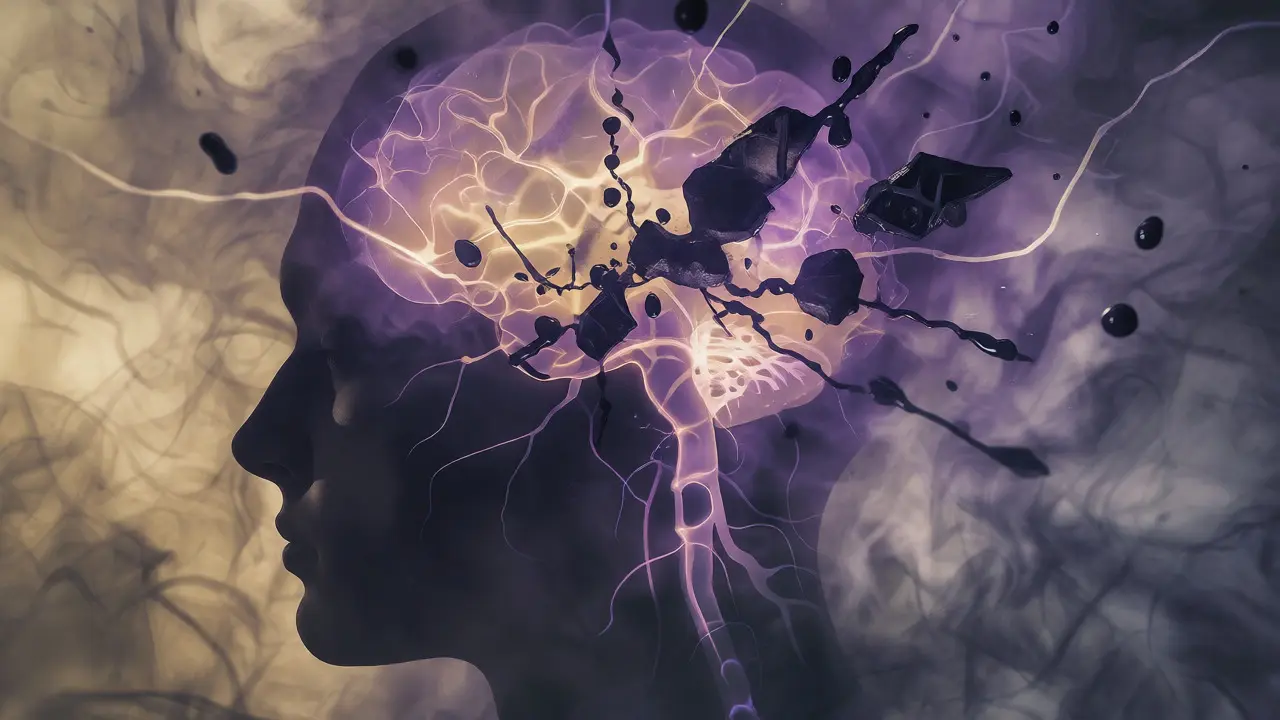 Silueta hlavy s mlhou znázorňující neurologické příznaky