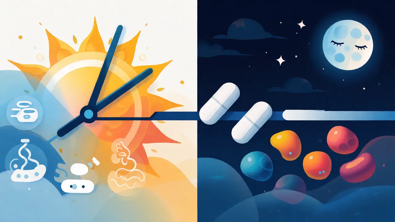 Vizuální rozdělení dne pro užívání antibiotik a probiotik