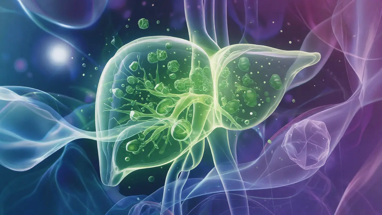 Stylizovaná ilustrace regenerace jater a detoxikace organismu